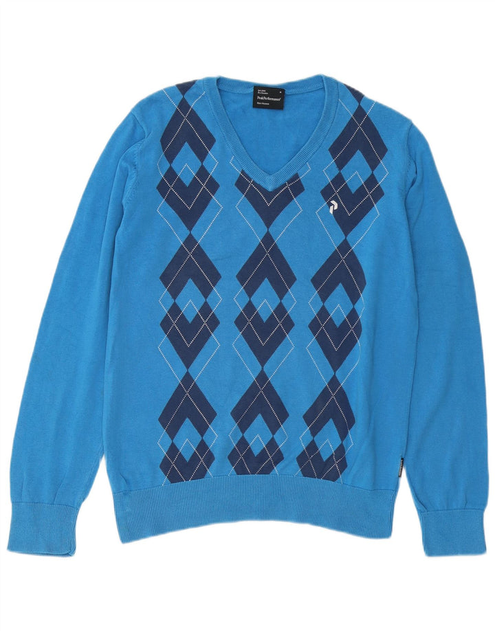 Peak Performance Jersey con cuello en V para hombre Azul medio Argyle/Diamond