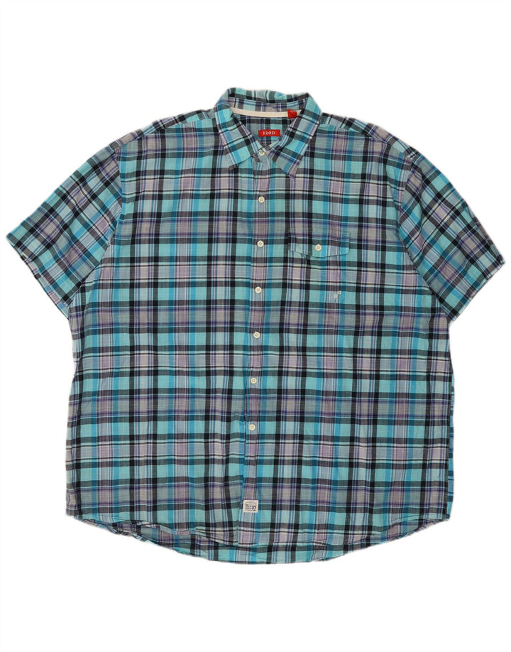 Izod Hombre Camisa De Manga Corta XL Algodón A Cuadros Turquesa