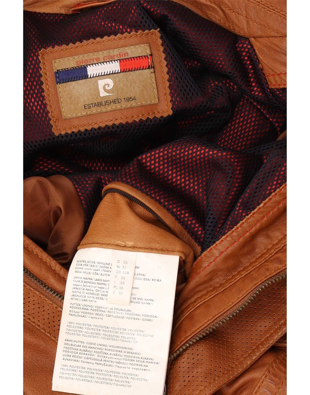 Pierre Cardin Chaqueta de cuero para hombre UK 40 Cuero marrón grande