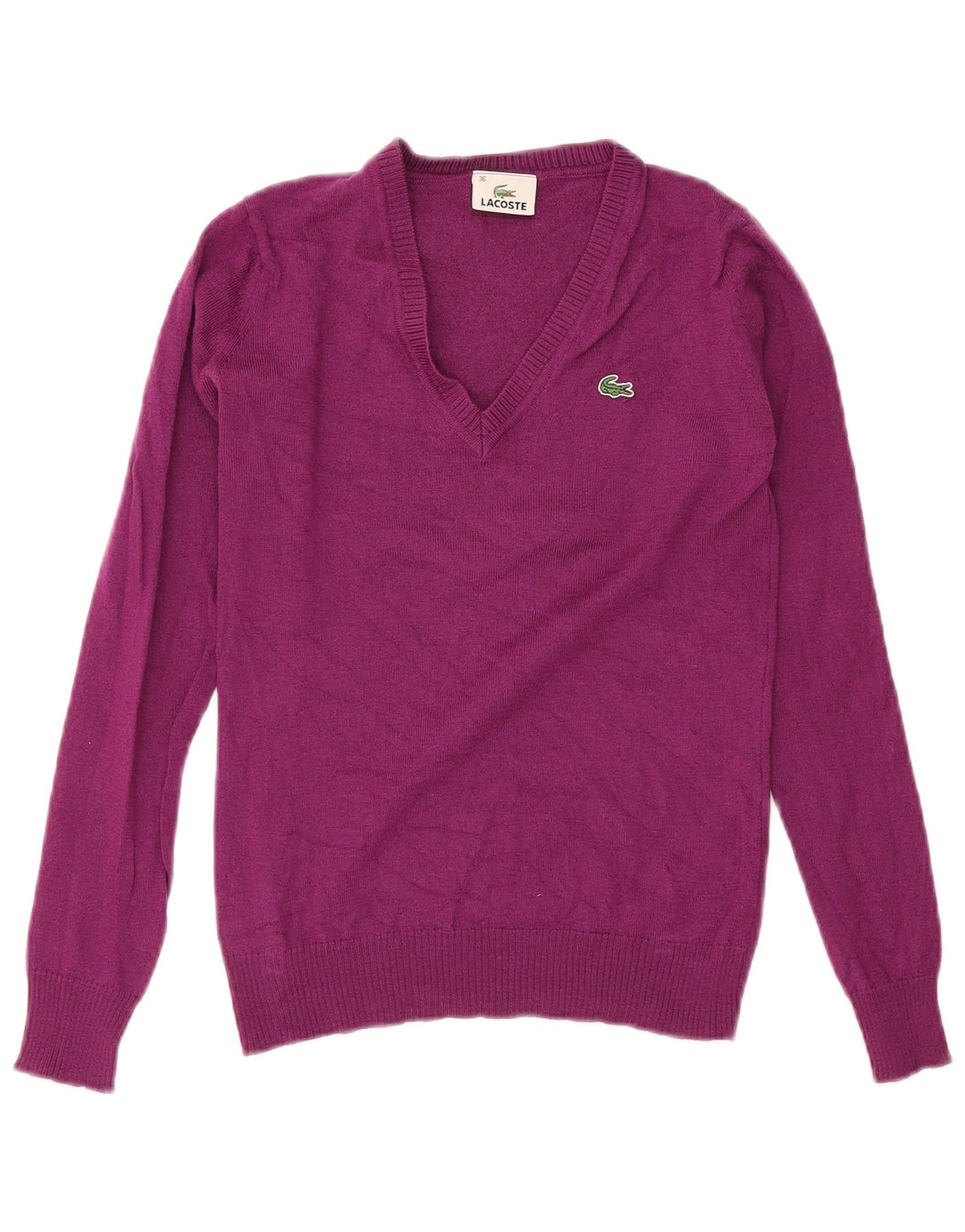 Lacoste Jersey con cuello en V para mujer Talla 36 Pequeño Lana morada