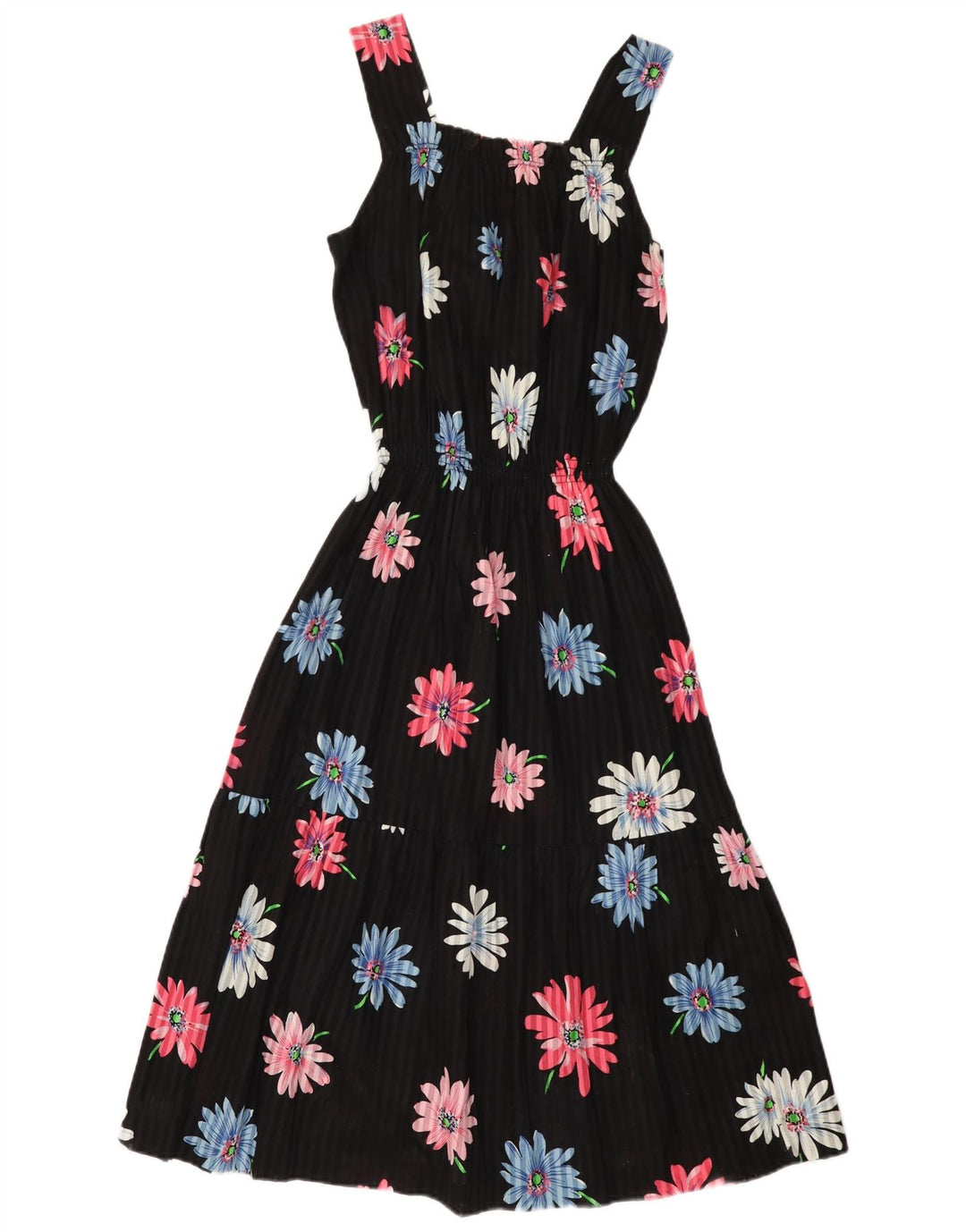 Vintage mujer Sundress Reino Unido 12 Medio Negro Floral