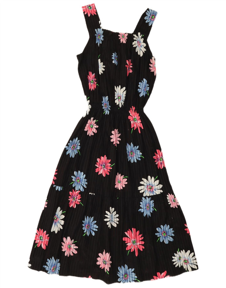 Vintage mujer Sundress Reino Unido 12 Medio Negro Floral