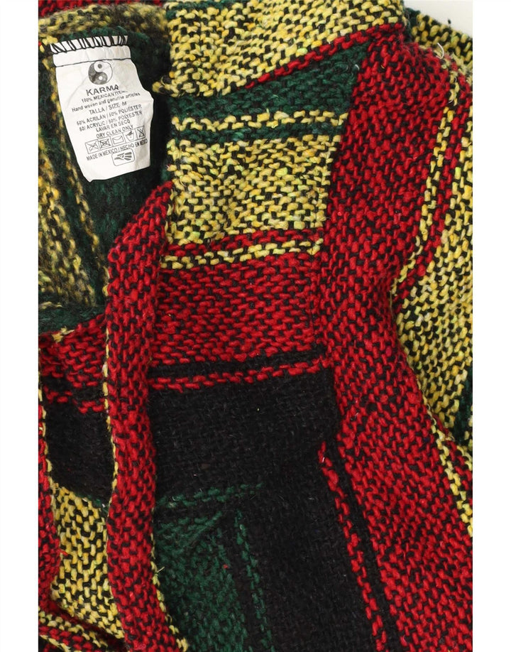 Vintage hombres mexicano con capucha jumper suéter medio multicolor rayas