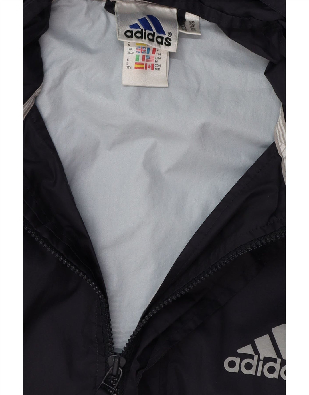 ADIDAS Chaqueta impermeable con capucha para hombre UK 38/40 Medium Azul marino Colorblock