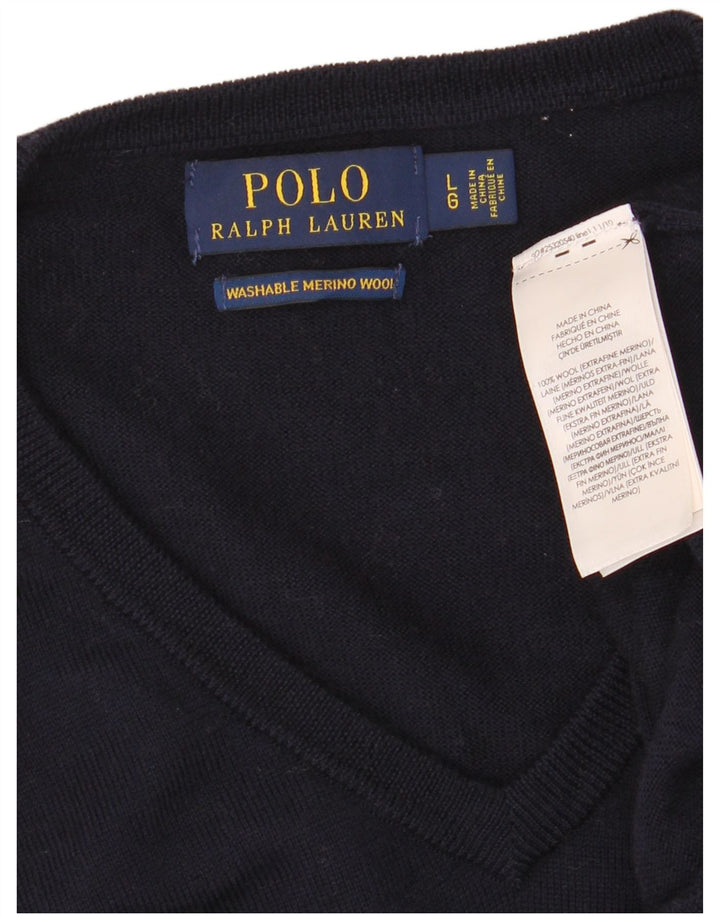 Polo Ralph Lauren - Jersey con cuello en V para hombre, talla grande, lana merino, color azul marino