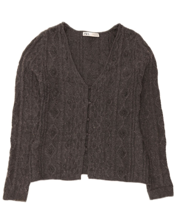 Zara Mujer Cárdigan Suéter UK 44 Grande Acrílico Gris