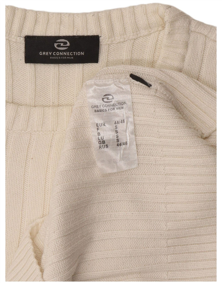 Vintage hombres cuello redondo jersey suéter pequeño algodón blanco
