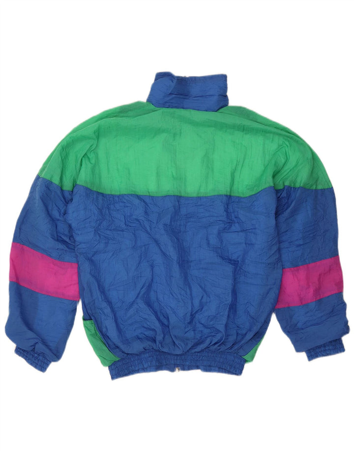 Vintage hombres chándal top chaqueta pequeña azul colorblock poliuretano retro
