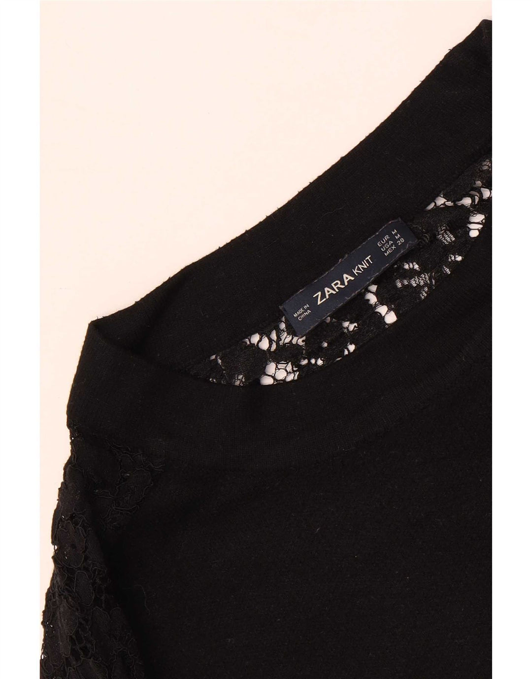 Zara Mujer Top Manga Larga UK 44 Medio Negro Floral