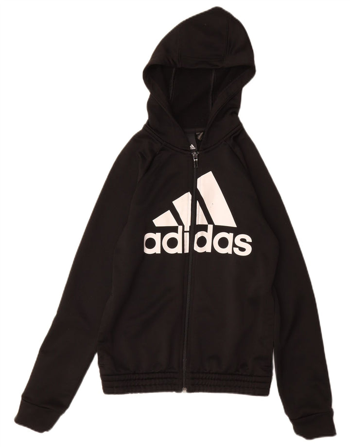 ADIDAS Sudadera con capucha y cremallera gráfica para niña 11-12 años Negro Poliéster