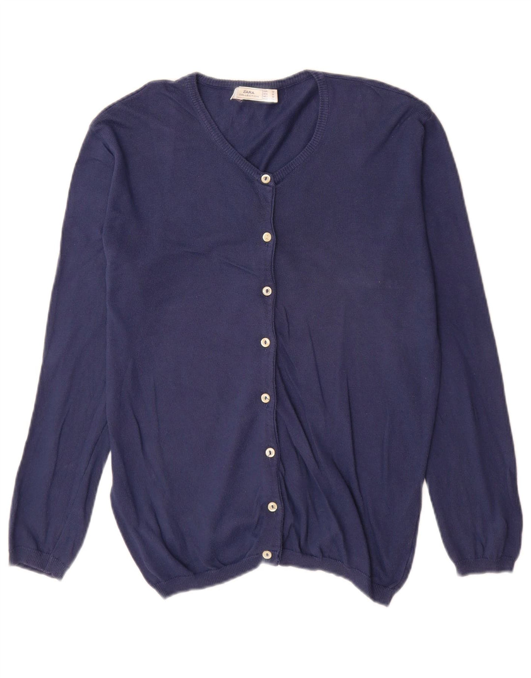 Zara Mujer Cárdigan Suéter UK 40 Medio Azul Marino Algodón