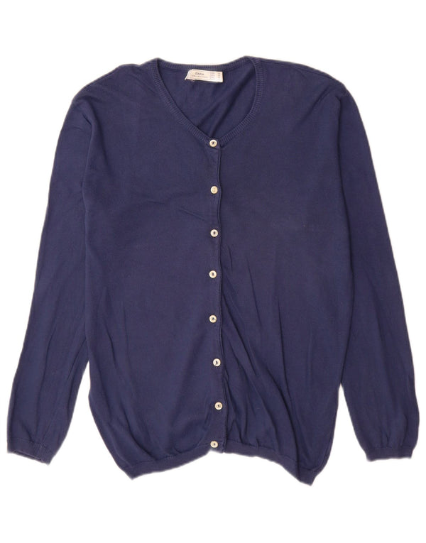Zara Mujer Cárdigan Suéter UK 40 Medio Azul Marino Algodón