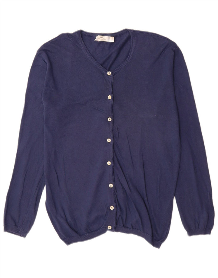 Zara Mujer Cárdigan Suéter UK 40 Medio Azul Marino Algodón