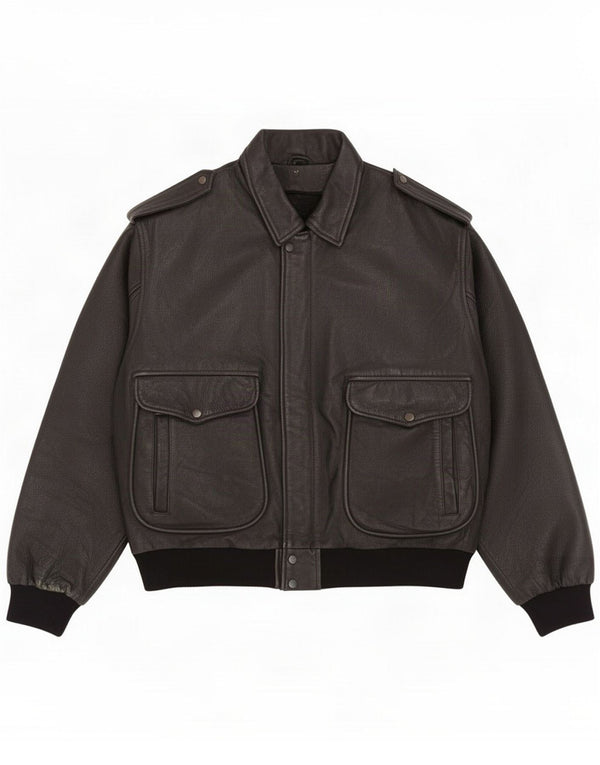 Chaqueta de aviador de cuero vintage para hombre UK 42 XL Negro
