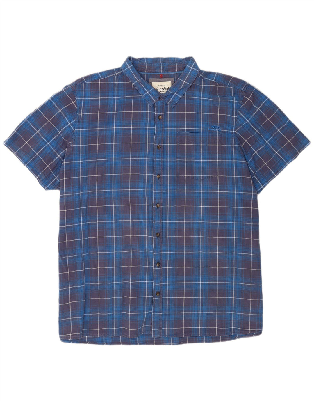 Weird Fish Camisa de Manga Corta para Hombre 5XL Algodón a Cuadros Azul
