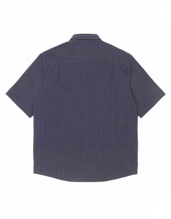James Pringle Mens Short Sleeve Shirt 2XL Navy Blue Check Polyester
