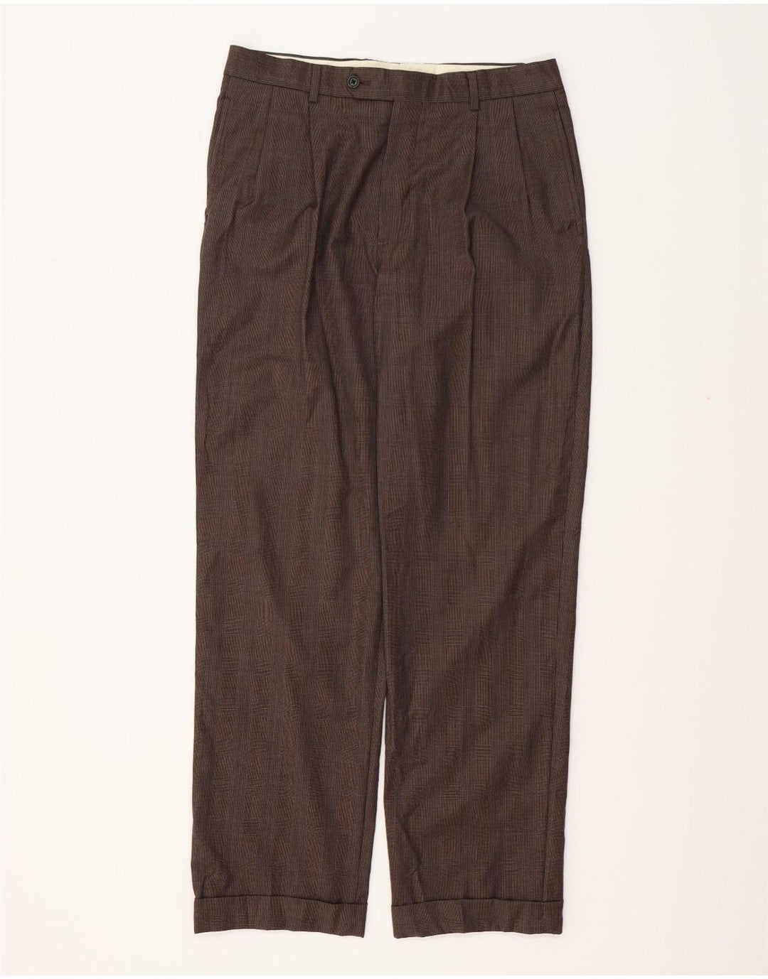 BROOKS BROTHERS Pantalón de traje con pinzas Madison para hombre W33 L31 Lana a cuadros marrón