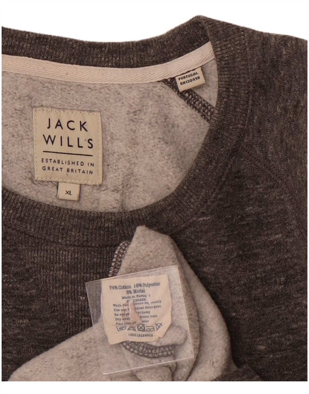 JACK WILLS Suéter gráfico con cuello redondo para hombre XL Algodón moteado gris