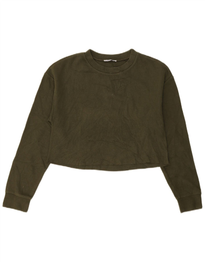 Zara Mujer Crop Top Manga Larga UK 10 Small Verde