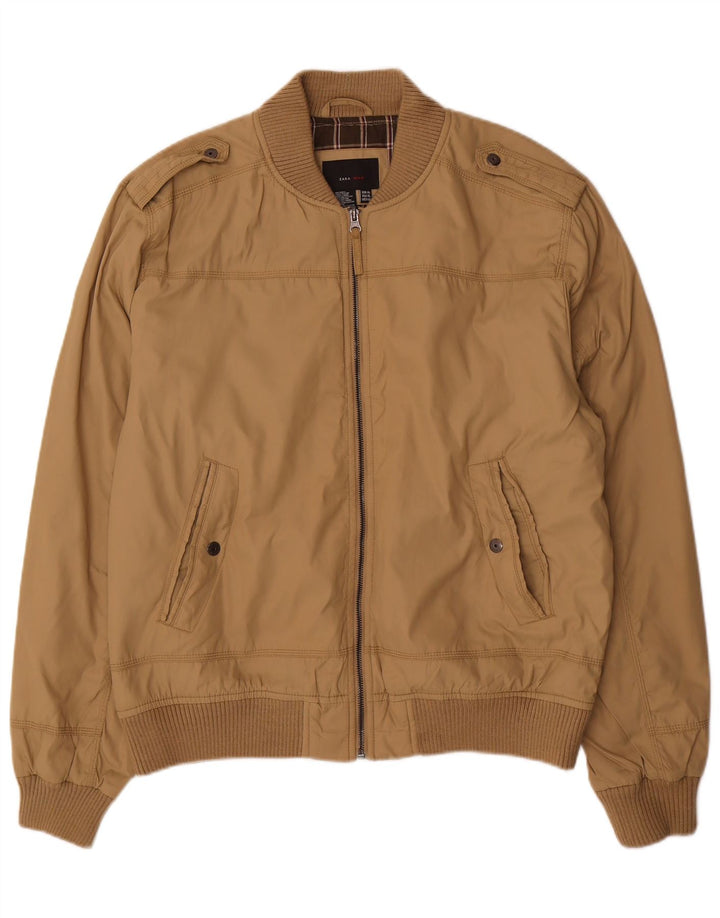 Zara Hombre Cazadora Bomber Militar UK 42 XL Nylon Beige