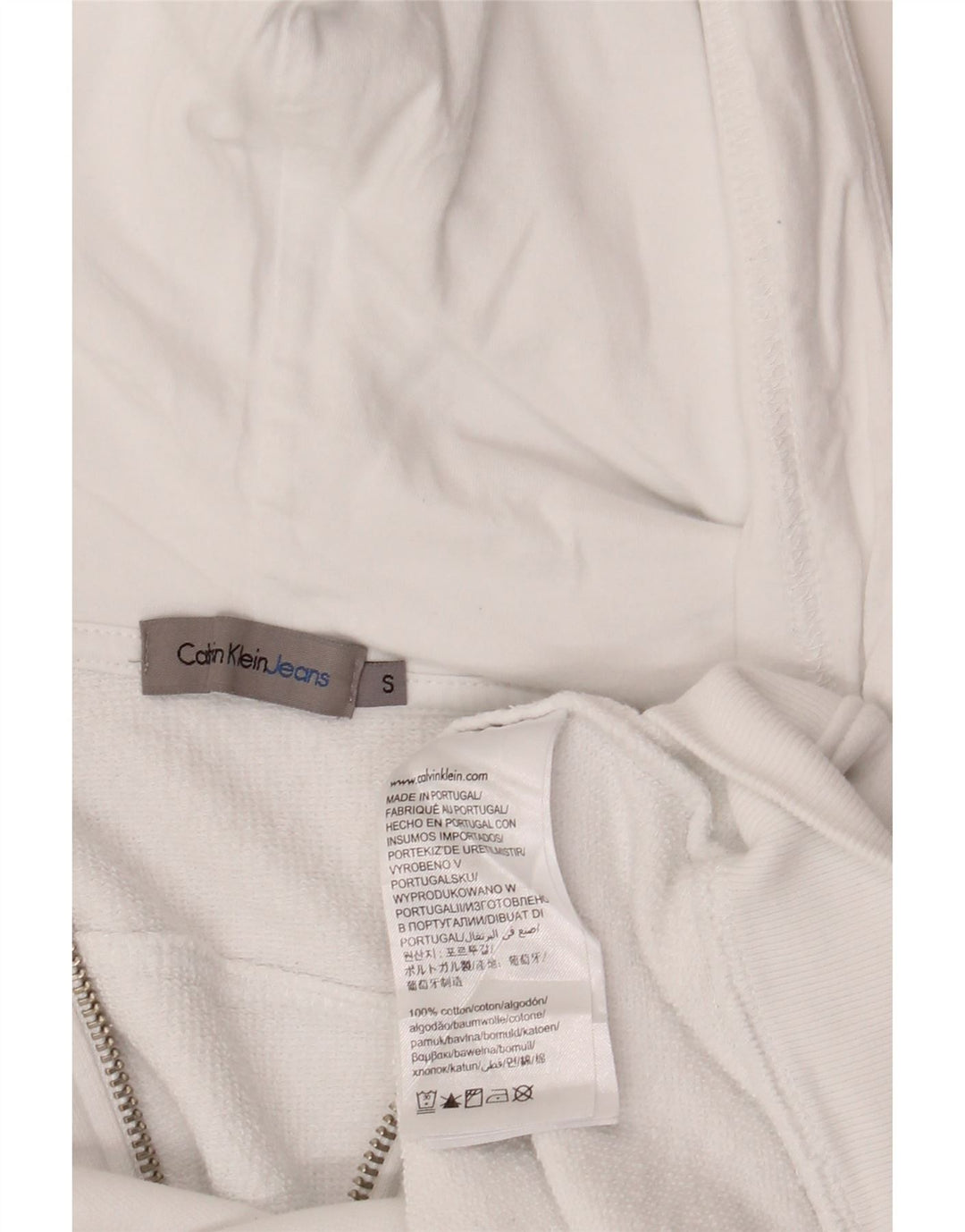 CALVIN KLEIN JEANS Suéter con capucha y cremallera gráfica para mujer UK 10 Small White