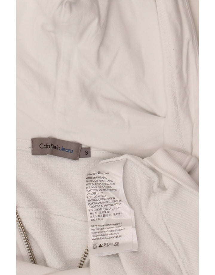 CALVIN KLEIN JEANS Suéter con capucha y cremallera gráfica para mujer UK 10 Small White