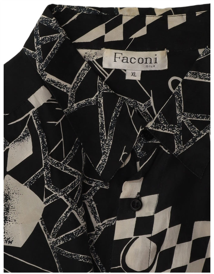 VINTAGE Camisa Hombre XL Seda Geométrica Negra