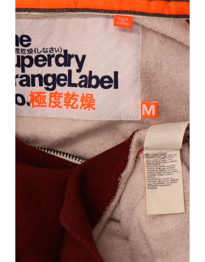 SUPERDRY Sudadera con capucha y cremallera para hombre de algodón moteado en color burdeos medio