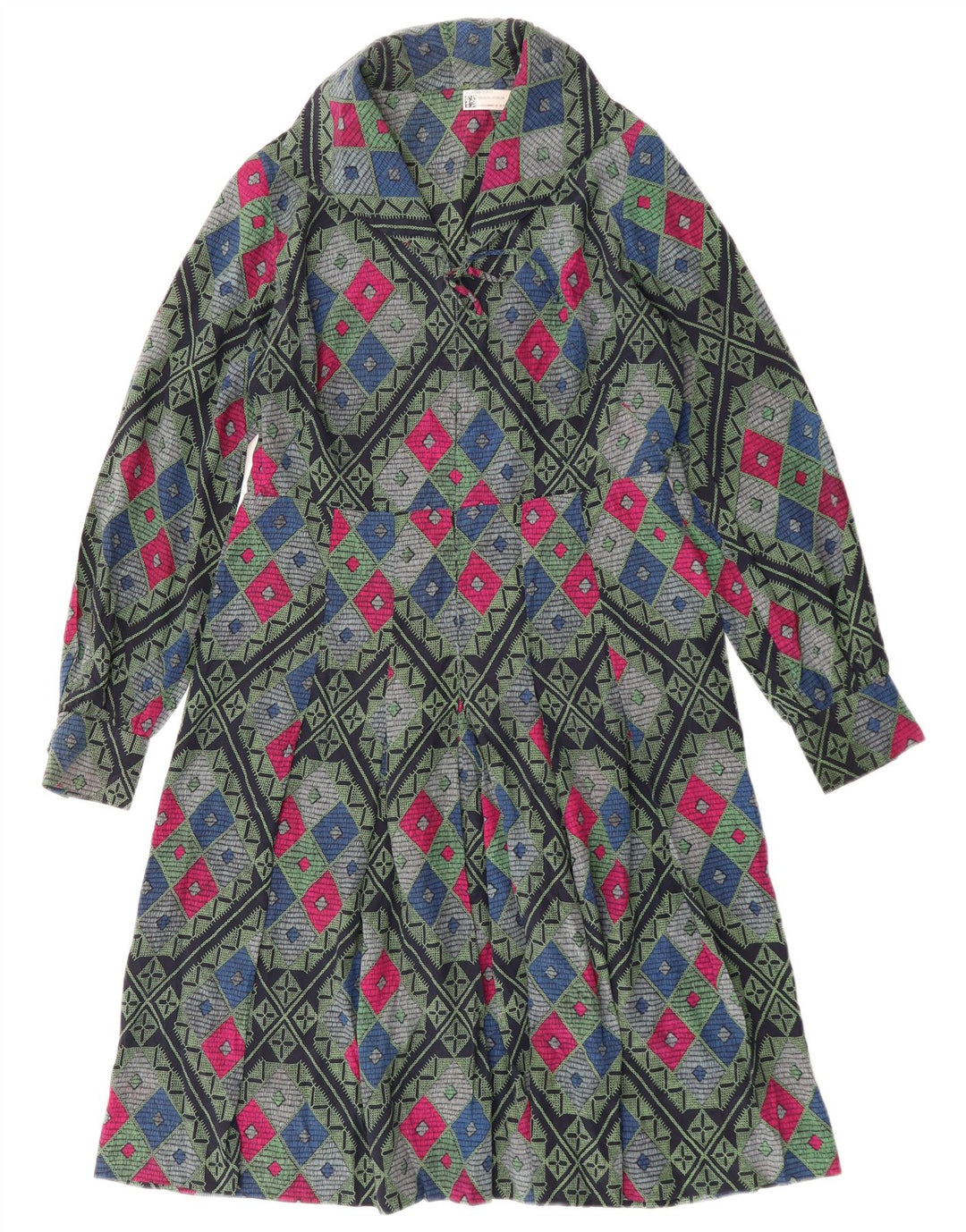 Vintage mujer A-Line vestido Reino Unido 12 medio multicolor geométrico