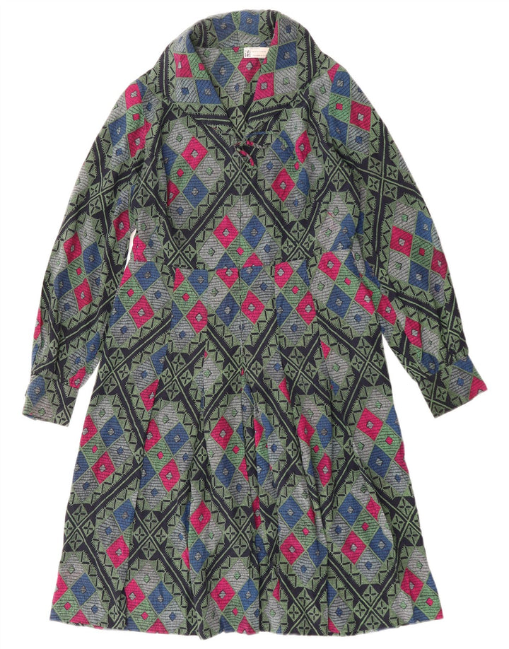 Vintage mujer A-Line vestido Reino Unido 12 medio multicolor geométrico