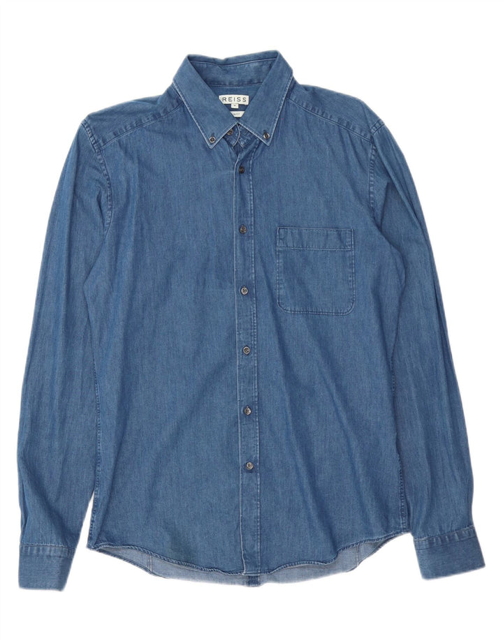 REISS Hombre Camisa Vaquera Slim Fit Algodón Azul Medio