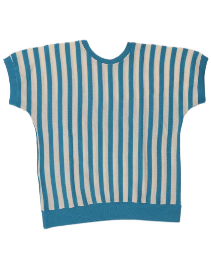 Vintage mujer blusa Top Reino Unido 16 grande azul rayas poliacrílico