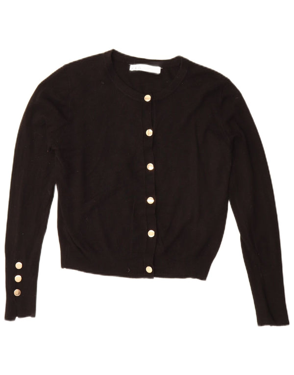 Zara Mujer Crop Cardigan Suéter UK 44 Medio Viscosa Negra