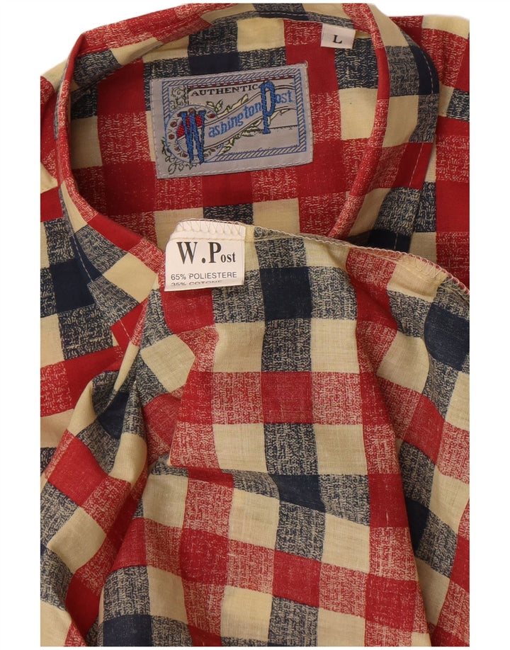 Camisa vintage para hombre poliéster a cuadros rojo grande