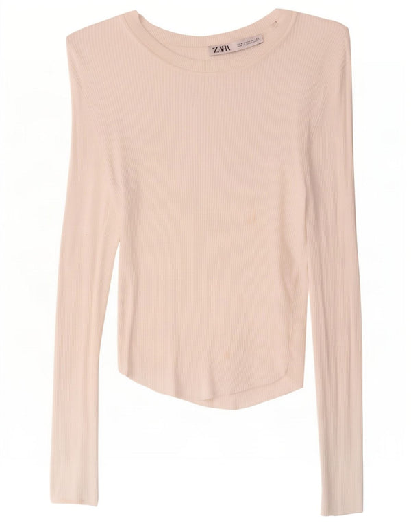 Zara Mujer Top Manga Larga UK 42 Medium Blanco