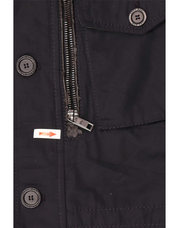 ZARA Chaqueta militar para hombre UK 40 Large Poliéster azul marino