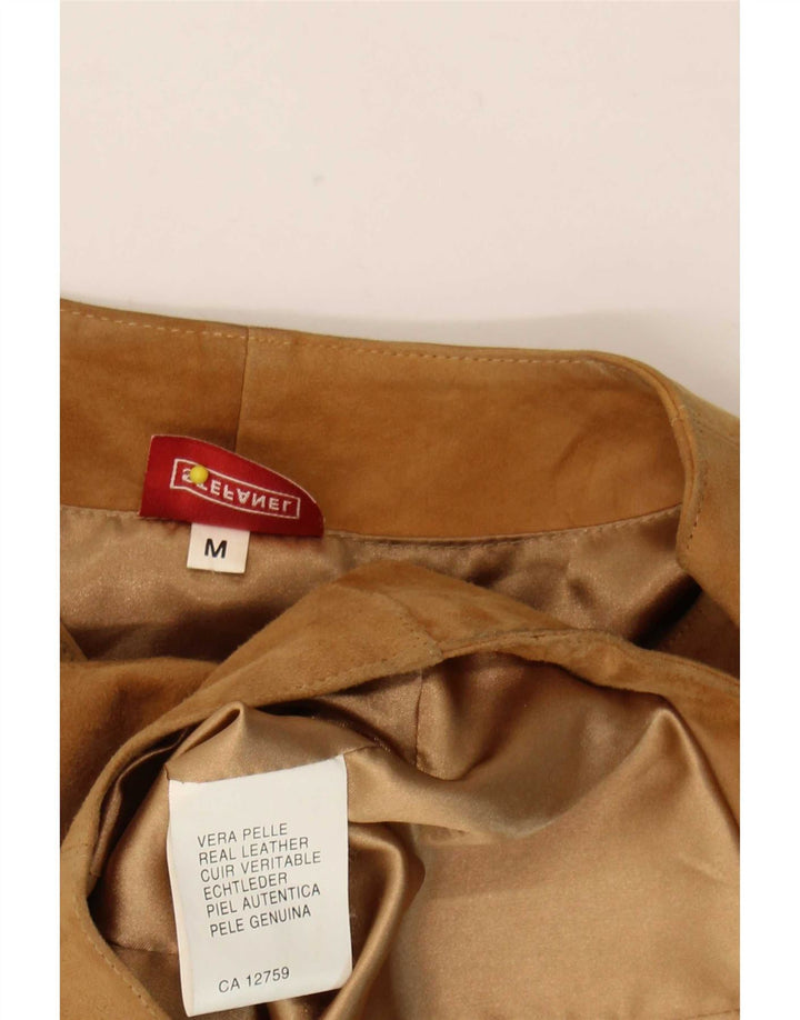 Stefanel Chaleco de ante para mujer UK 42 Cuero beige medio
