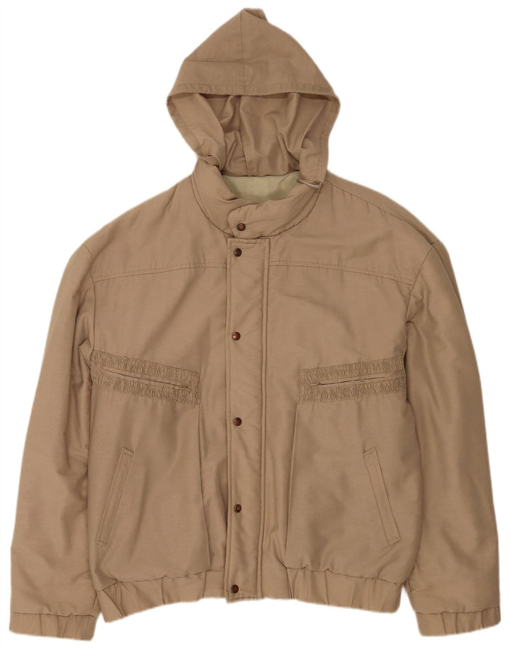 Vintage hombres con capucha chaqueta cortavientos EU 52 XL marrón