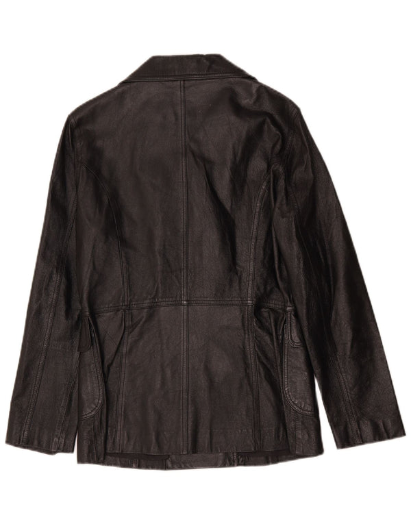 Vintage mujer doble pecho chaqueta de cuero Reino Unido 8 pequeño negro clásico
