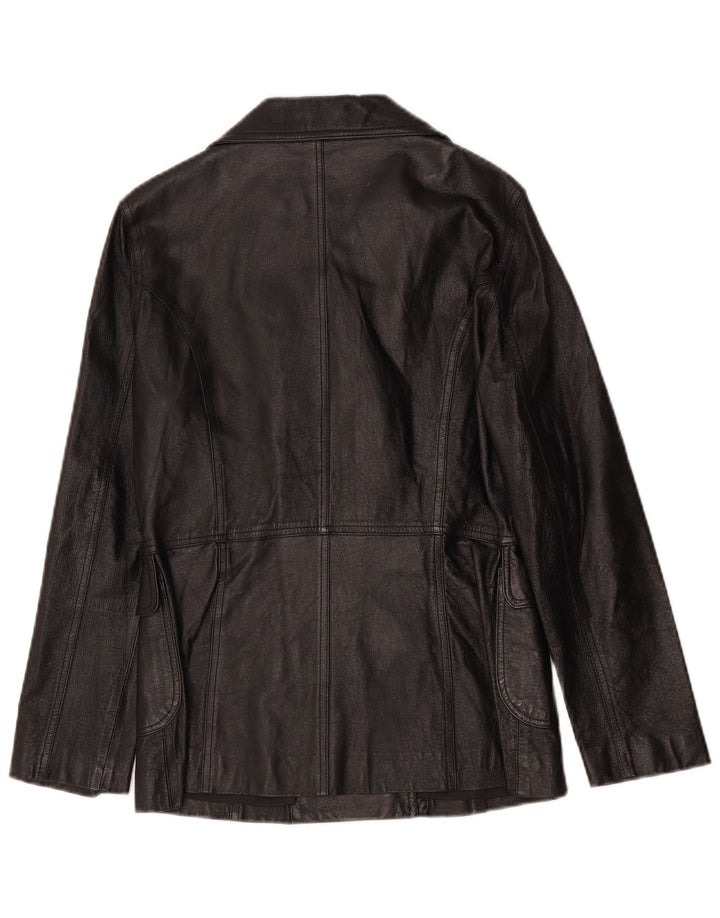 Vintage mujer doble pecho chaqueta de cuero Reino Unido 8 pequeño negro clásico