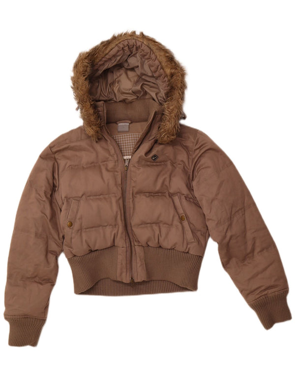 NIKE Chaqueta acolchada con capucha para mujer UK 8/10 Small Marrón Poliéster