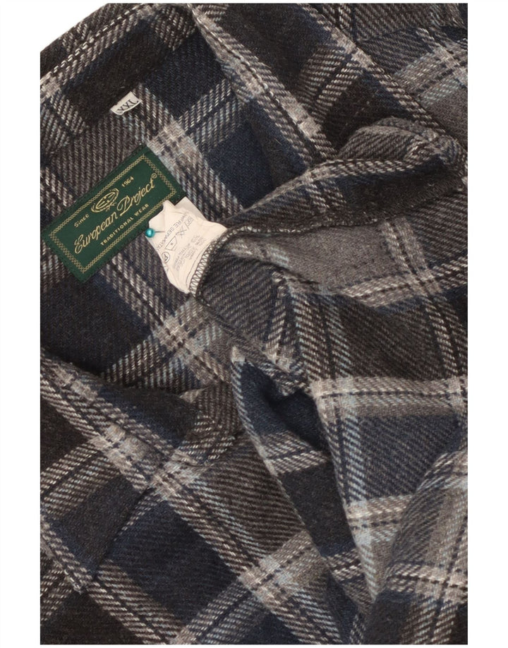 European Project Camisa Sobrecamisa para Hombre 2XL Lana a Cuadros Azul Marino