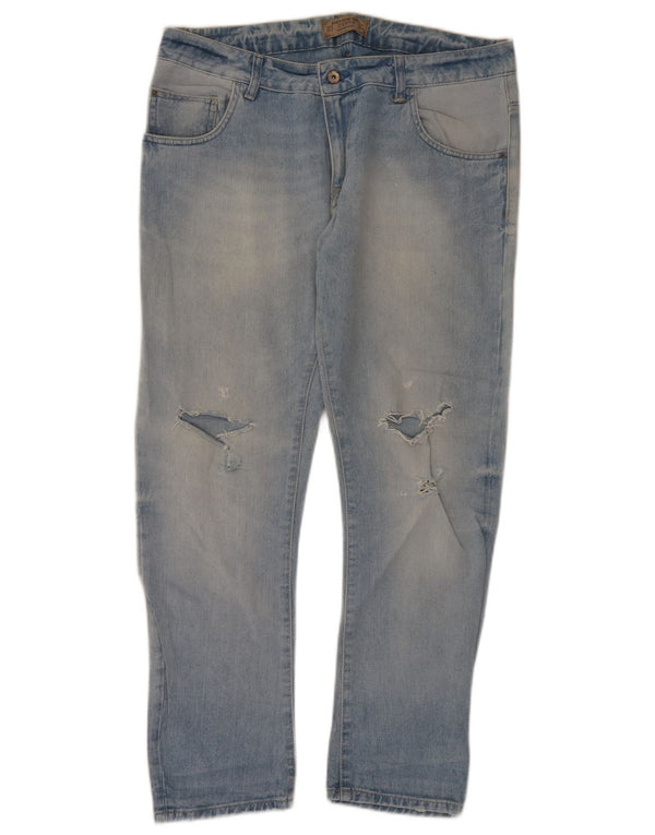 Zara Jeans rectos desgastados para mujer EU 42 Large W32 L29 Algodón azul