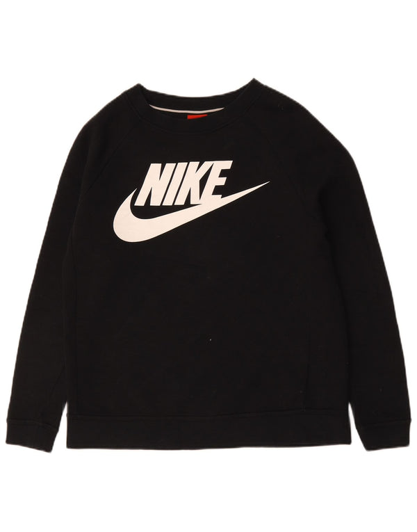 Nike Sudadera de gran tamaño con gráfico para mujer UK 10 Small Black Cotton