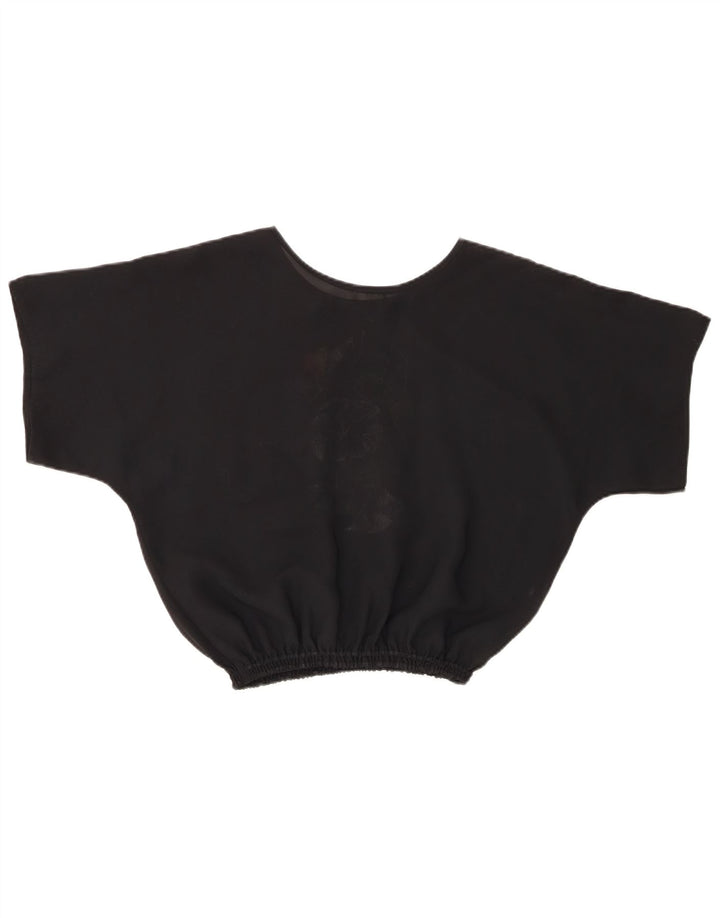 Vintage mujer crop blusa top Reino Unido 14 medio negro floral