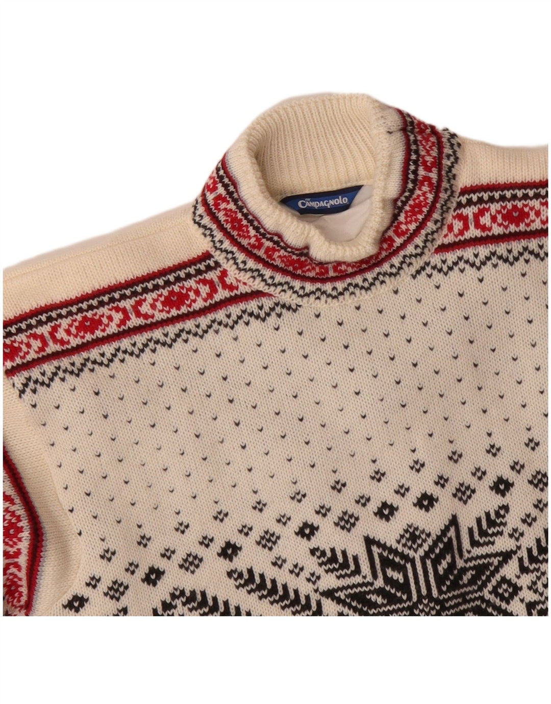 CAMPAGNOLO Jersey con Cuello Alto para Hombre Lana Fair Isle Blanca Mediana