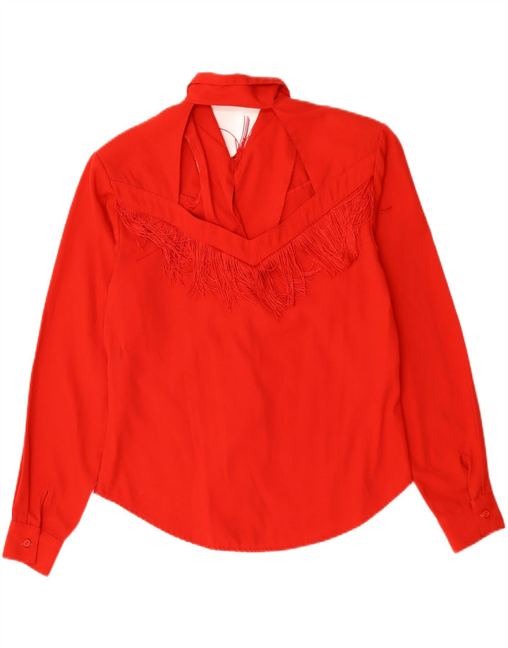 Vintage mujer camisa blusa Reino Unido 14 algodón rojo medio