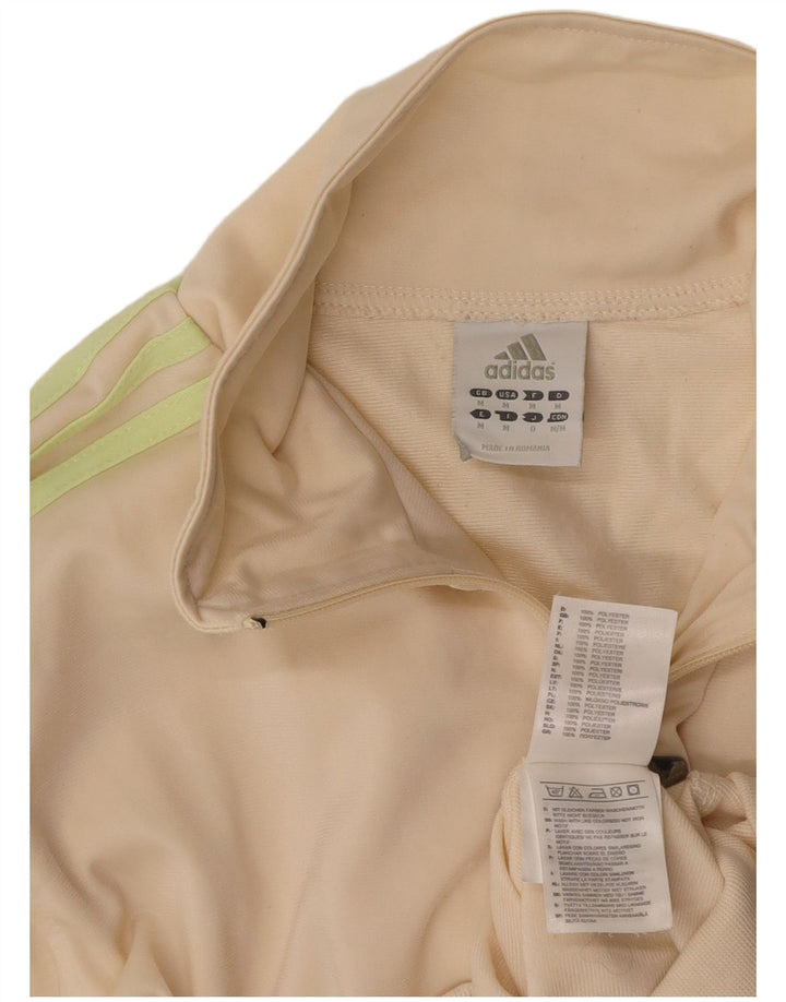 ADIDAS Womens Crop Tracksuit Top Jacket UK 14 Medium Off White Polyester