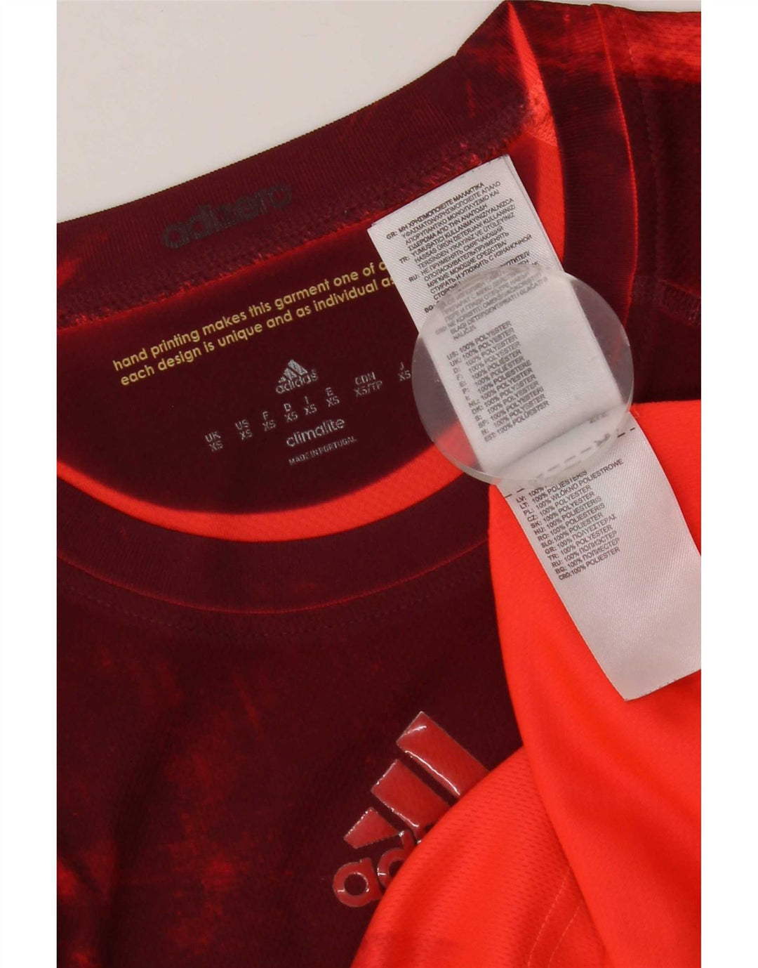 Adidas Mens Climalite Camiseta Top XS Rojo Tie Dye Poliéster