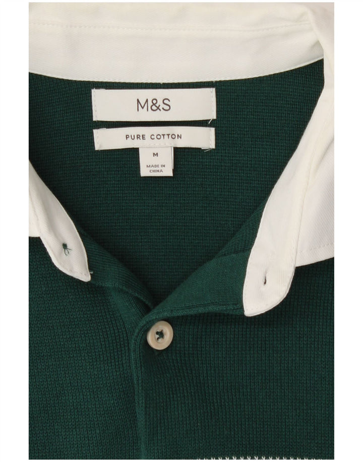 Marks & Spencer Jersey tipo polo con cuello tipo polo para hombre, color verde medio